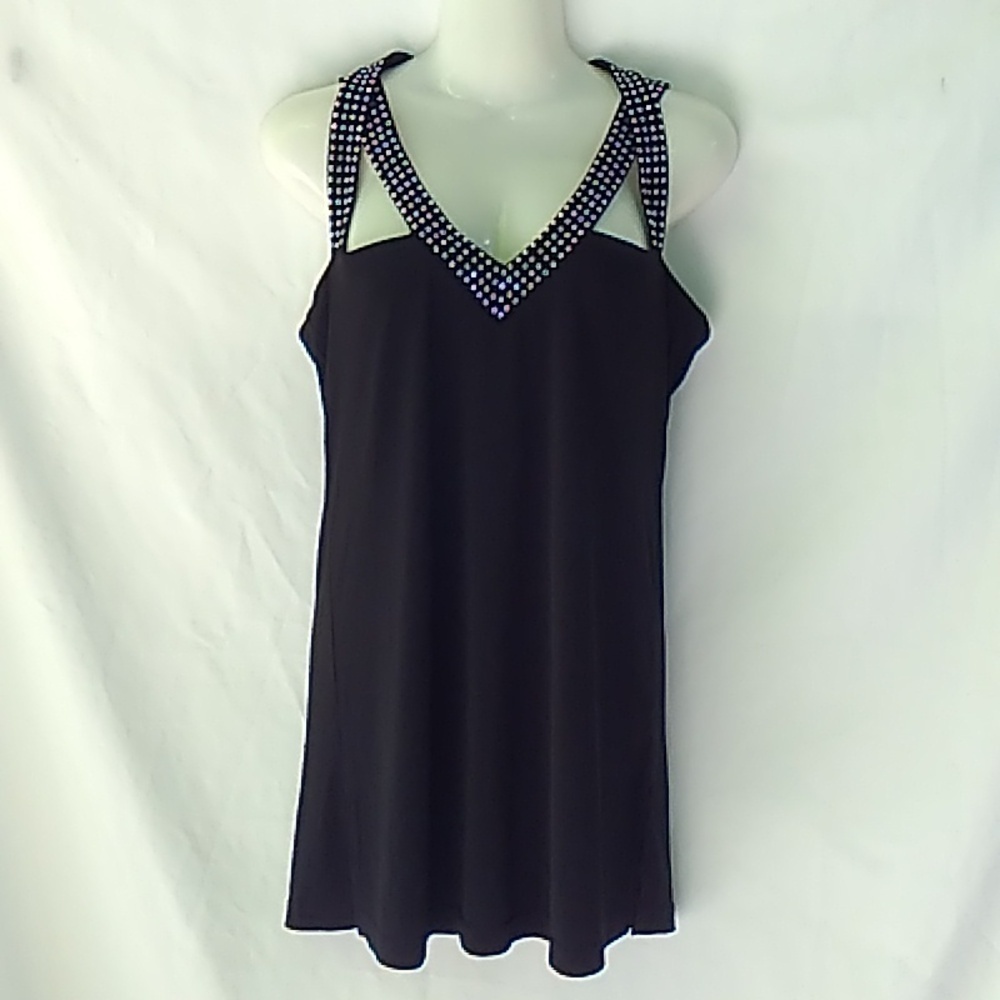 Joseph Ribkhof Black Sleeveless Tunic Top Rhinestone Straps Size 8 EUC